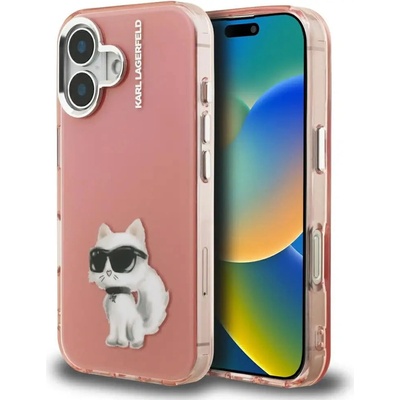 KARL LAGERFELD Кейс за iPhone 16 с акварел и лого Karl Lagerfeld IML Aquarelle Choupette - розов (3666339464561)