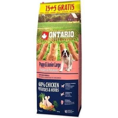 Ontario Puppy & Junior Large Chicken & Potatoes & Herbs 15 kg