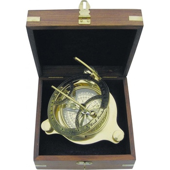 SEA Club Kompas a sluneční hodiny mosaz průměr 11 cm v dřevěné krabičce