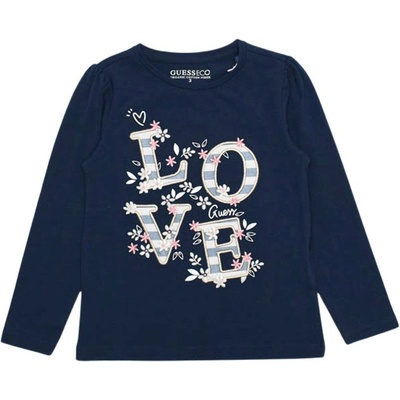 Guess Блуза с дълъг ръкав Guess - С апликация на цветя, синя, 18 м (20254-K5BI10-J1314-G7HR-18M)