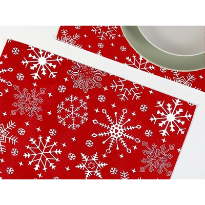 Dreamy Linens Vianočné prestieranie bavlnené, červené Snehové Vločky 35 x 45 cm