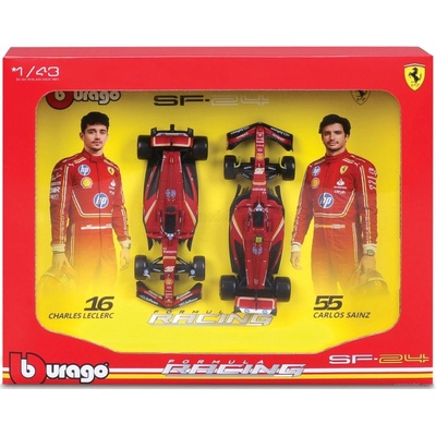 Bburago Ferrari Set F1 2x Sf 24 Team Scuderia Ferrari N 16 Season 2024 Charles Leclerc + N 55 Carlos Sainz Červená Černá 1:43