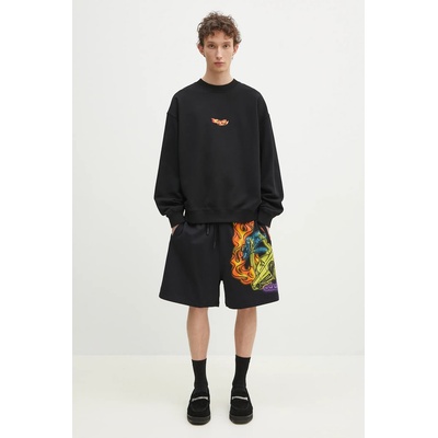 Marcelo Burlon Памучен къс панталон Marcelo Burlon County Flame Comfy Sweatshort Black Red (CMCI012S25FLE0031025)