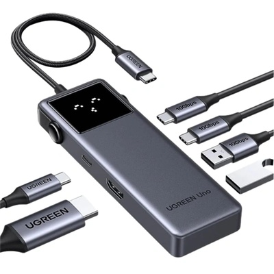 UGREEN Докинг станция 6 в 1, 4K60Hz, Uno Robot, USB HUB, HDMI, 2x USB-A, 3x USB-C, 100W, сива 35998 (35998)