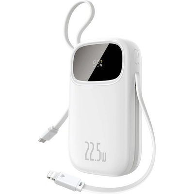 Външна батерия с вграден USB-C и Lightning кабел и USB-C, USB-А портове - Baseus Qpow3 Digital Display Power Bank With USB-C And Lightning cable 22.5W 20000mAh (бял) (P10082107213-00)