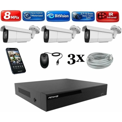 Amiko IP 3 kamerový set Varifokal 4K Ultra HD 8Mpix Tube 1805K3
