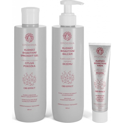 Epiderma Bioaktivní kosmetika CBD balzám při ekzému 300 ml + CBD krém při ekzému 50 ml + CBD sprchový gel při ekzému 300 ml dárková sada