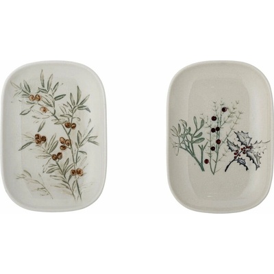 Bloomingville Biele dezertné taniere s vianočným motívom z kameniny v súprave Hollie 2 ks