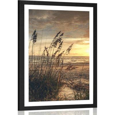Plakát s paspartou západ slunce na pláži - 30x45 white