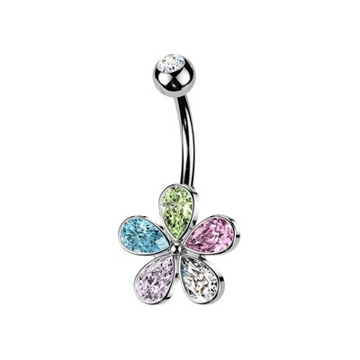Šperky4U Piercing do pupíku kytička barevná WP0128