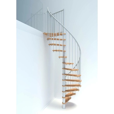 Minka Berlin Smart White - točité schody, průměr 120 cm nebo 140 cm · nášlapy buk 35 mm · bílá barva konstrukce