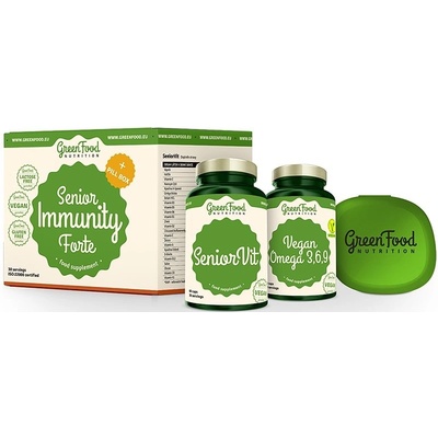 GreenFood Nutrition Senior Immunity Forte SeniorVit podpora imunity 60 ks + Omega 3,6,9 Vegan kapsle s revitalizačním účinkem 60 kapslí + Pillbox krabička na suplementy