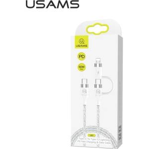 USAMS Кабел USAMS Kabel U31 USB-C/Lightning 60W PD Fast Charge, бял (Usa000532)