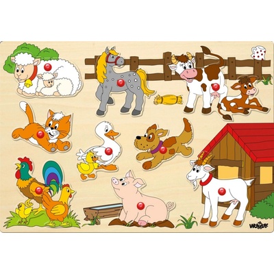 Woody vkládací puzzle zvířata u statku