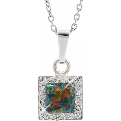 JSB Stříbrný se zelenoměnivým opálem a krystaly Swarovski Elements čtverec vitrail medium opal 15085