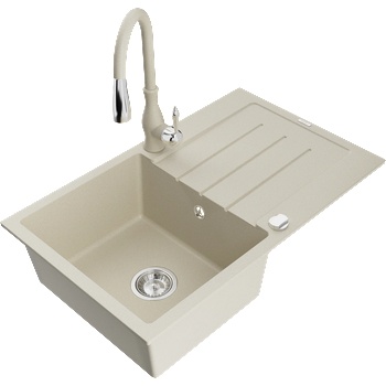 Mexen Bruno гранитна мивка с 1 отделение със сушилник и кухненски смесител Savita, бежова - 6513-69-672601-69 (6513-69-672601-69)