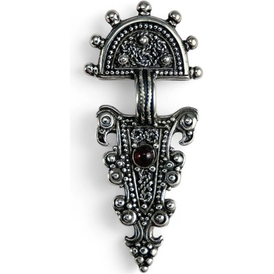 Drakkaria ORLÍ HLAVY raně středověký stříbrný přívěsek s granátem P4228