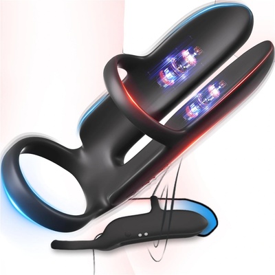 SuperLove Dual Vibrating Cock Ring Penis Sleeve with App Black