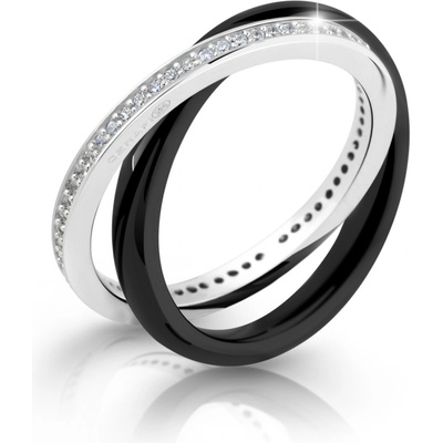 Cerafi Keramický prsteň so zirkónmi Due Nero 124