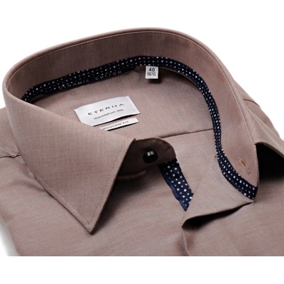Eterna Modern Fit Twill Dynamic Cotton košile s diagonální strukturou a vnitřním límcem béžová