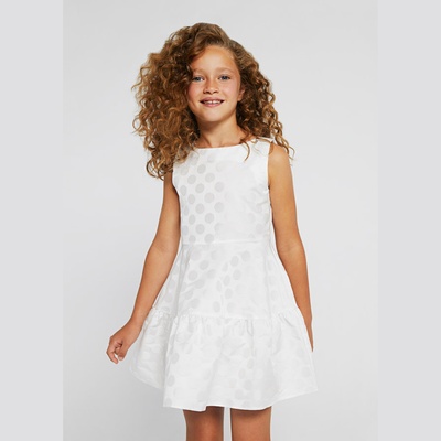 Mayoral Официална рокля от жакард на точки в бяло за момиче Майорал