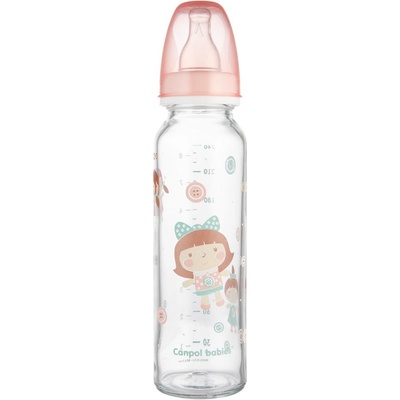 Canpol Babies sklenená fľaša pre bábiky ružová 240 ml