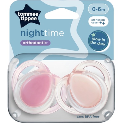 Tommee Tippee cumlík symetrický silikón Night 2 ks ružová/modra
