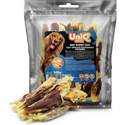 Uniq Pets Dog Snacks Meaty Beef Rabbit Ears дъвчащи лакомства за кучета заешко ухо с говеждо, 500 г