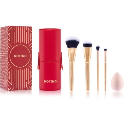 Notino Gift Set štetec na púder 1 ks + štetec na make-up 1 ks + štetec na očné tiene 1 ks + štetec na rozmazávanie očných tieňov 1 ks + hubka na make-up 1 ks