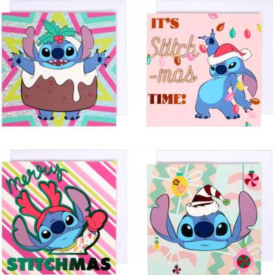DISNEY STITCH. DVOJITÉ VIANOČNÉ KARTIČKY S OBÁLKAMI. SADA 8 KUSOV