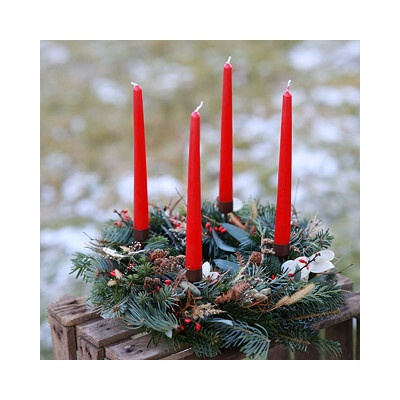 Balkonika Adventní věnec s eukalyptem / červené svíčky 35 cm