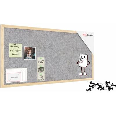 ALLboads Textilní tabule 80 × 40 cm, světle šedá, v lakovaném dřevěném rámu, TFLIGHTG84G