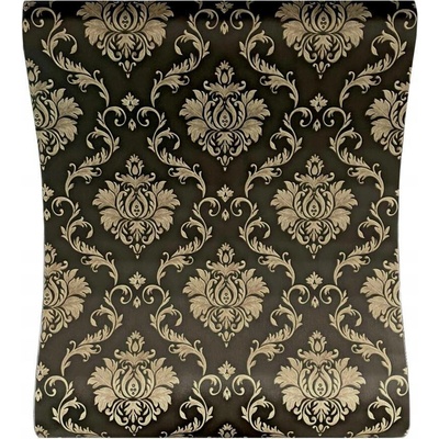 IMPOL TRADE 9433 Samolepící tapety zámecký vzor zlatý na černém podkladu 45 cm x 10 m