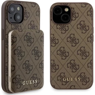 GUESS GUBPM5P15S4GEMGW Комплект iPhone 15 6.1" твърд калъф + Powerbank 5000mAh MagSafe кафяв 4G Metal Logo (GUBPM5P15S4GEMGW)