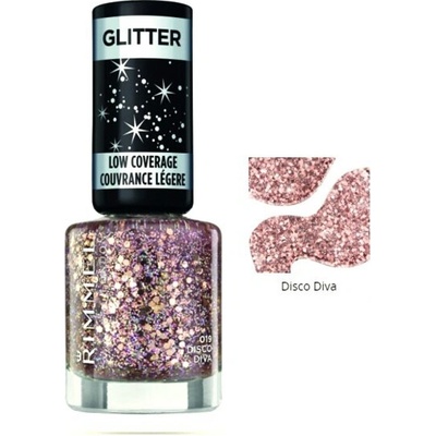 RIMMEL London Glitter Medium krycí lak na nechty s glitrami, č. 019 Disco Diva, 8ml, 019 Disco Diva