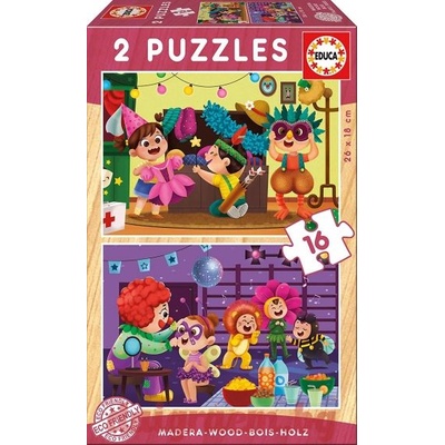 Educa Дървен пъзел educa 17619 - 2 х 16 части - Празненство, Парти (edu17619)
