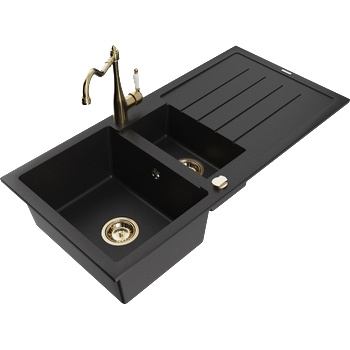 Mexen Andres гранитна мивка 1, 5-камерна с отцедник и кухненски смесител Carla, черен - 6515-77-670700-50 (6515-77-670700-50)