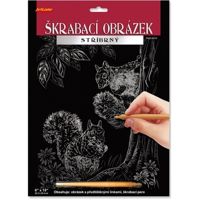 SMT Creatoys Škrabací obrázek stříbrný 20x25 cm Dvě veverky