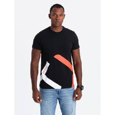 Ombre Clothing Мъжка памучна тениска с контрастен двуцветен печат - черна V1 OM-TSPT-0219 Ombre Clothing Ombre Clothing | Cheren | МЪЖЕ | S
