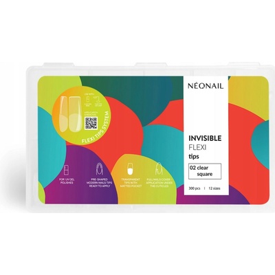 NeoNail Flexi Tips Invisible umělé nehty typ 02 Clear Square 300 ks