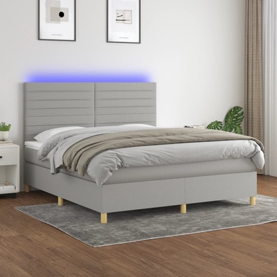 Petrashop 3135533 boxspring postel s matrací a LED světle šedá textil