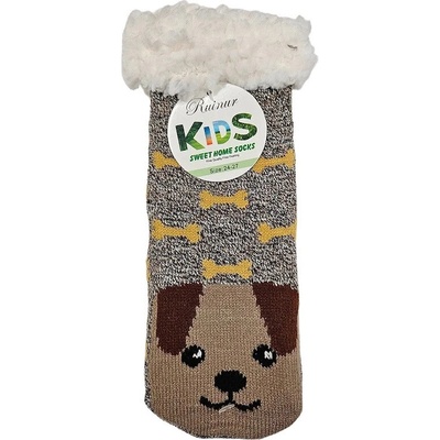 Detské protišmykové ponožky Cute Animal hnedý melír