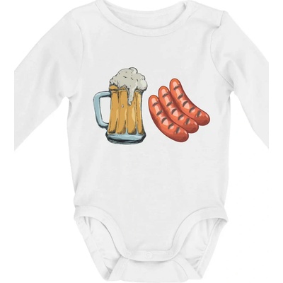 Pivo a klobása Body dojčenské s dlhým rukávom biele