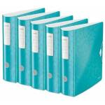 Leitz quality folder 180° Active WOW, pack of 5, A4, wide, rounded spine, 8.2 cm wide, elastic band closure, light polyfoam, plastic folder, WOW series, ice blue, 11060051