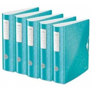 Leitz quality folder 180° Active WOW, pack of 5, A4, wide, rounded spine, 8.2 cm wide, elastic band closure, light polyfoam, plastic folder, WOW series, ice blue, 11060051