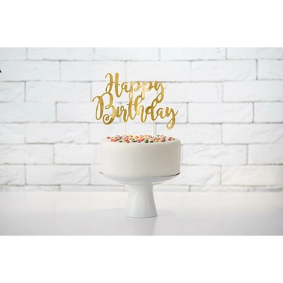 PartyDeco Ozdoba na tortu Happy Birthday zlatá – Sleviste.cz