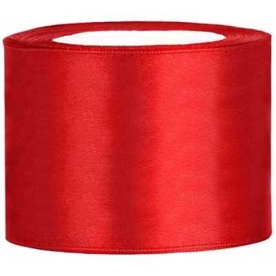 PartyDeco Stuha saténová červená 50 mm x 25 m - červené saténové široké dekorační stuhy 5 cm x 25 m na svatební aranžmá, mašle, dekorace