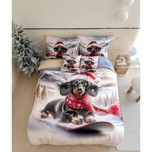 TiaHome 3 dielne Vianočné Flanelové obliečky 3D polycotton Winter Dogs 200x140 90x70