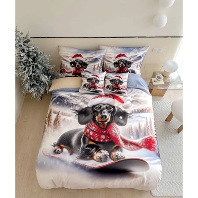 TiaHome 3 dielne Vianočné flanel obliečky 3D polycotton Winter Dogs 200x140 90x70