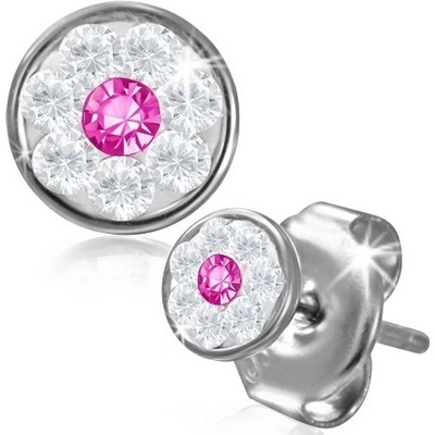 Šperky eshop ocelové náušnice kvítek se Swarovski® komponenty růžový zirkon AA39.26